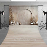 Lofaris Minimalist Christmas Sweep Photography Backdrop with Floor Modern Wood Wall and White Reindeer Neutral Holiday Photo Prop